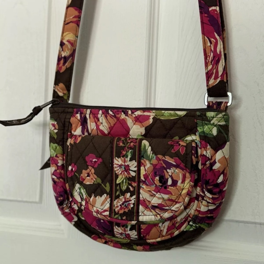 Vera Bradley Cross Body English Rose Brown Floral Purse Bag Quilted